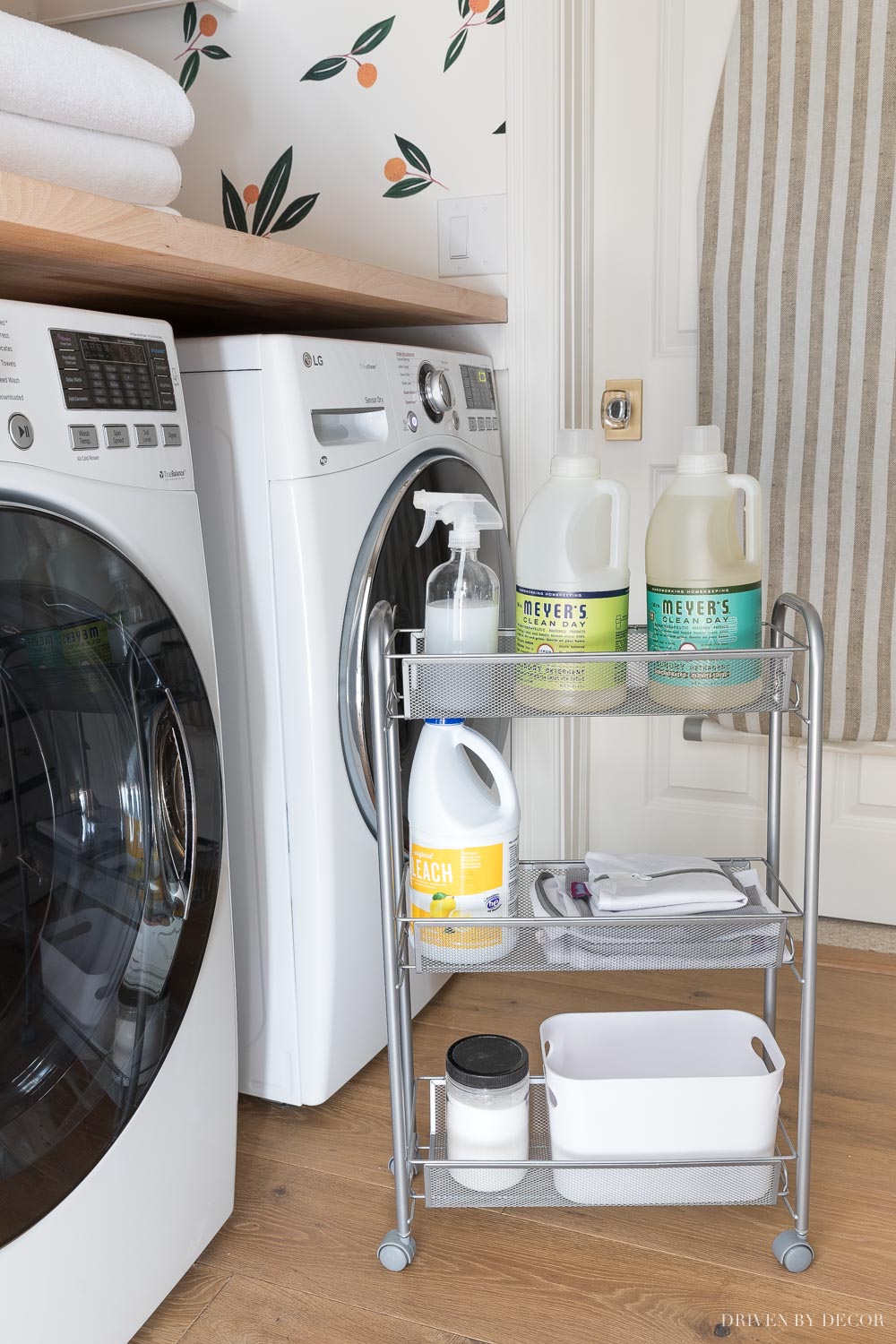 A rolling rack between your washer and dryer is a simple way to add extra storage in a small space!