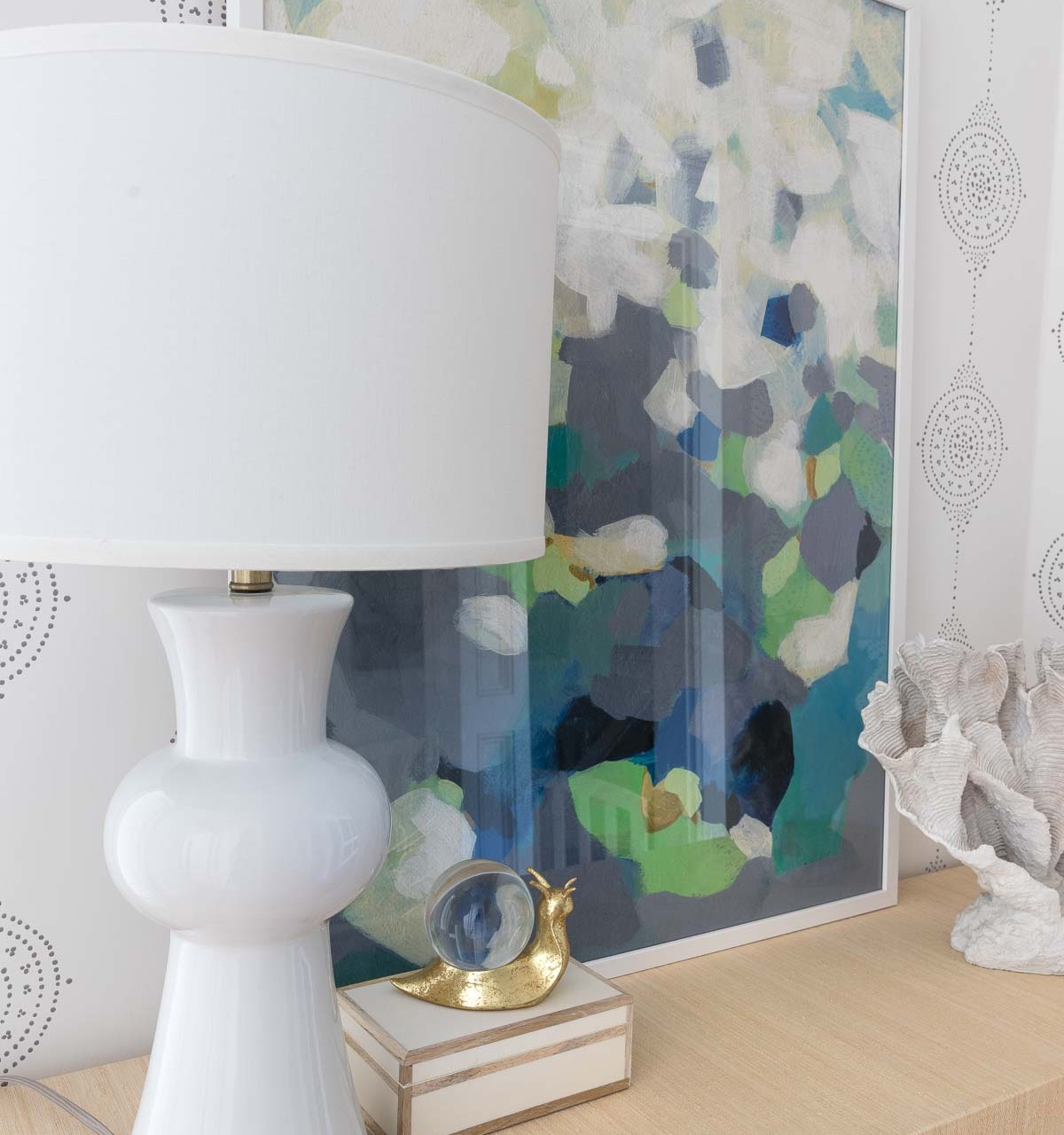 The decor pieces for my entryway console table including a lamp and other accessories!