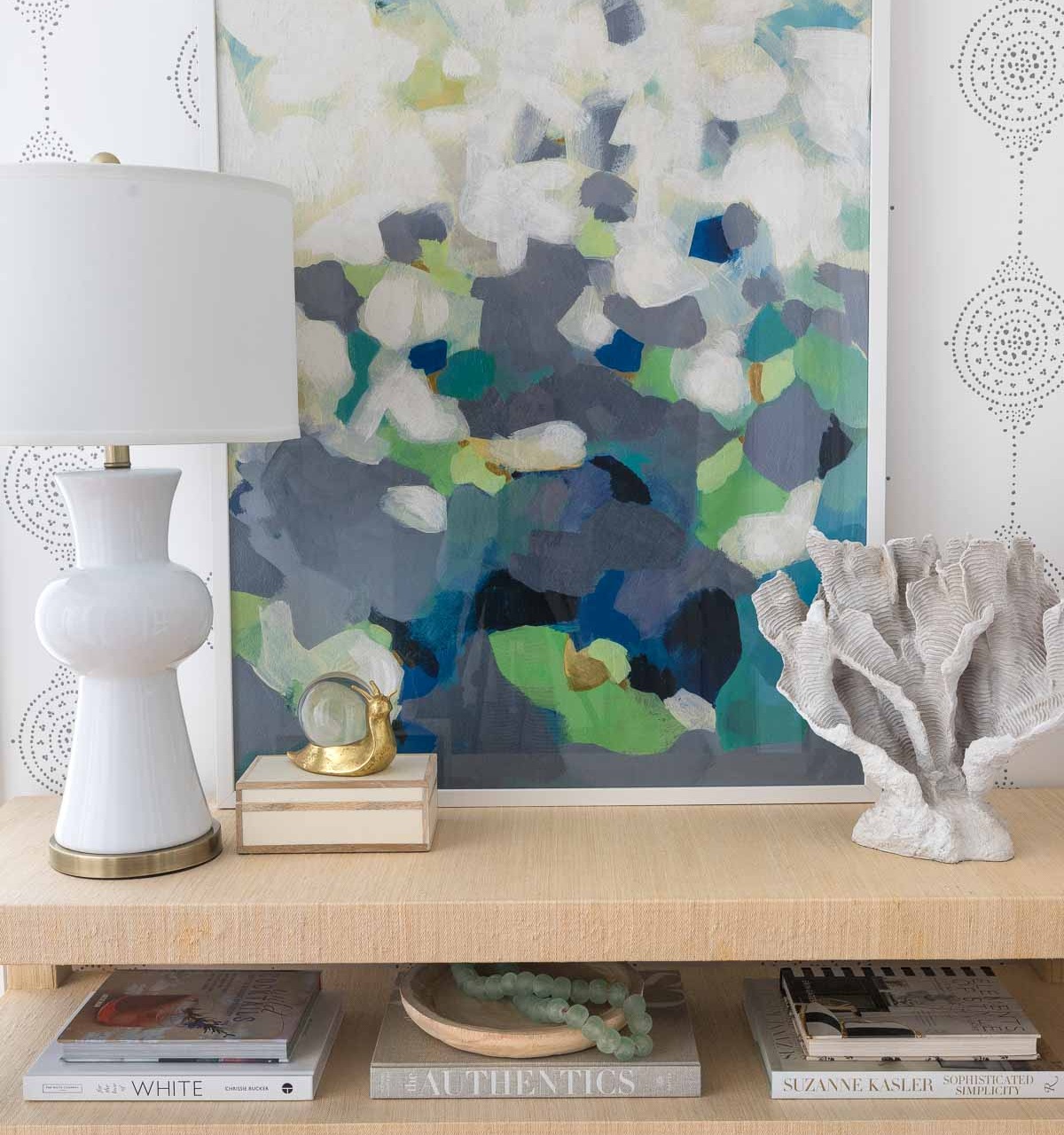 Our new entryway after adding a console table, art, and accessories!