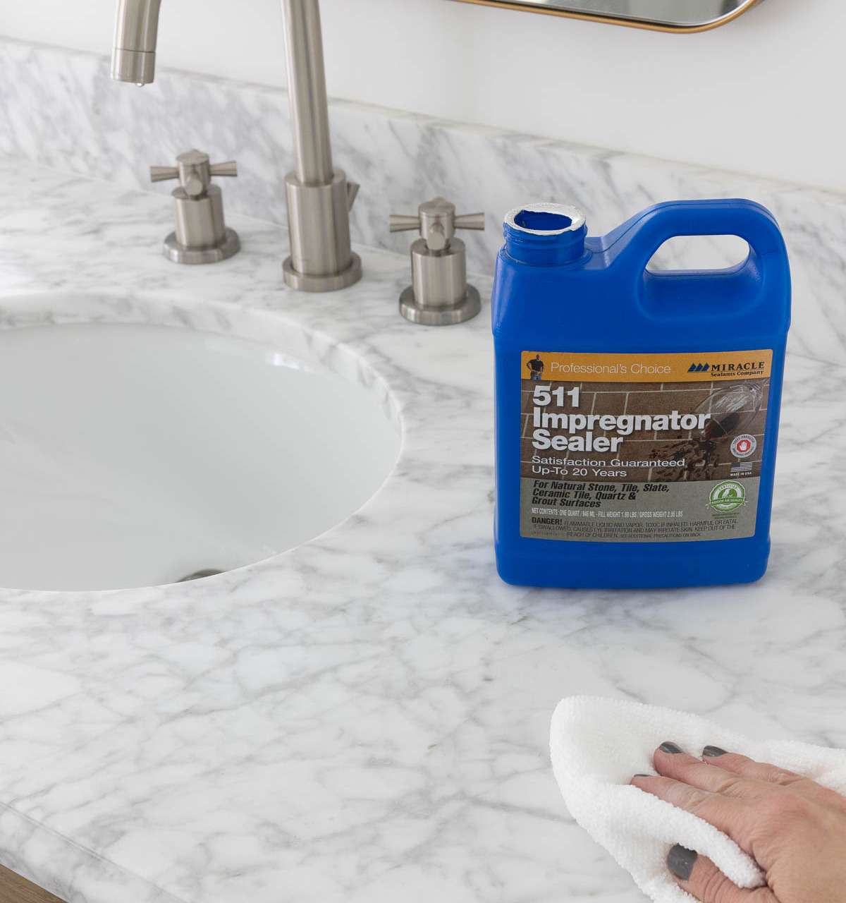 Keeping marble in the bathroom cleans means you have to seal it - this sealer works best!