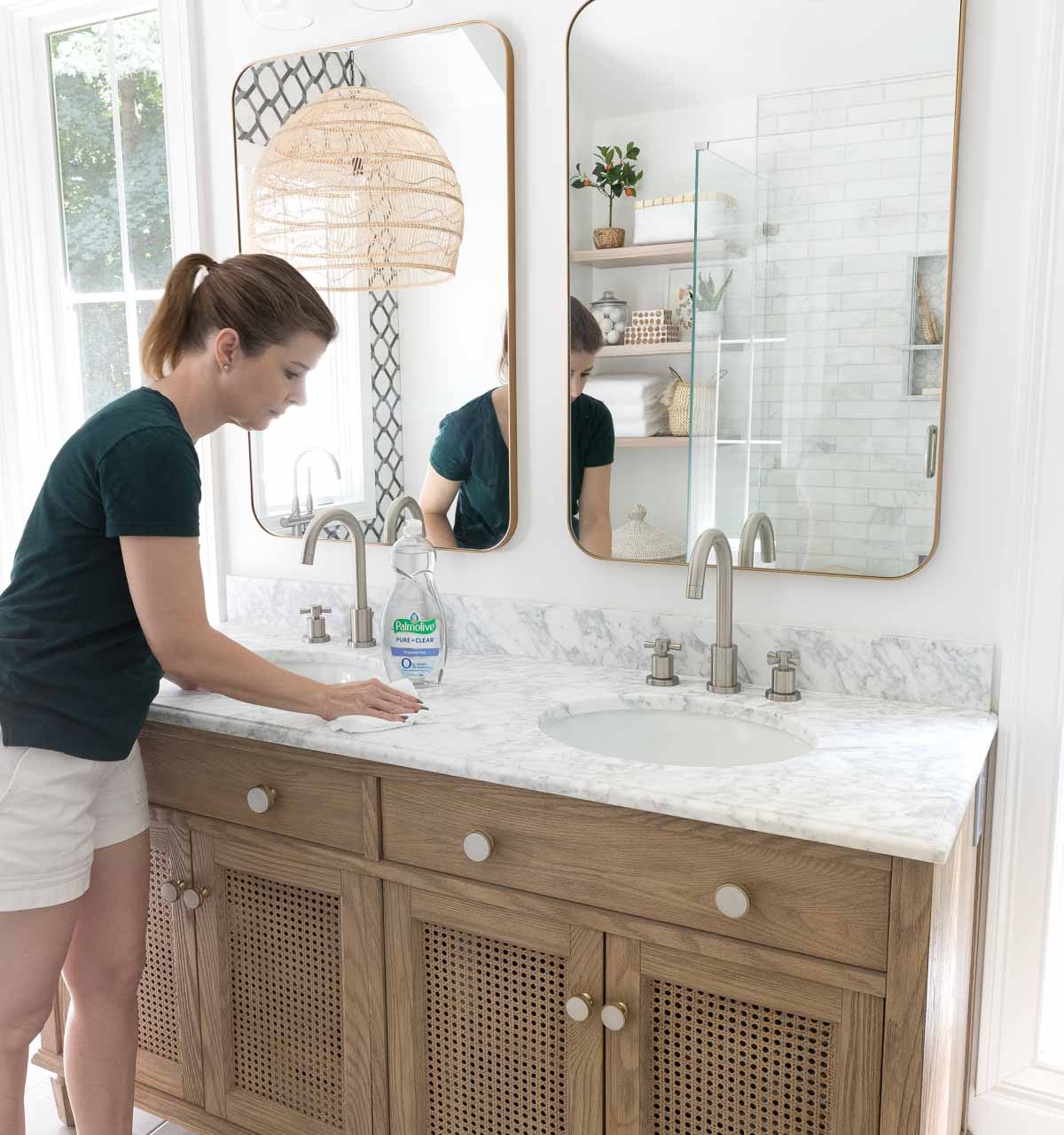 Applying a sealer to our bathroom marble
