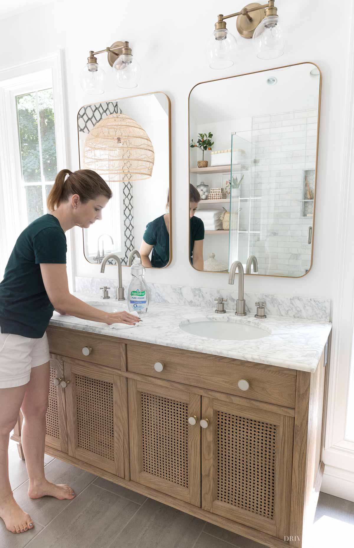 Applying a sealer to our bathroom marble