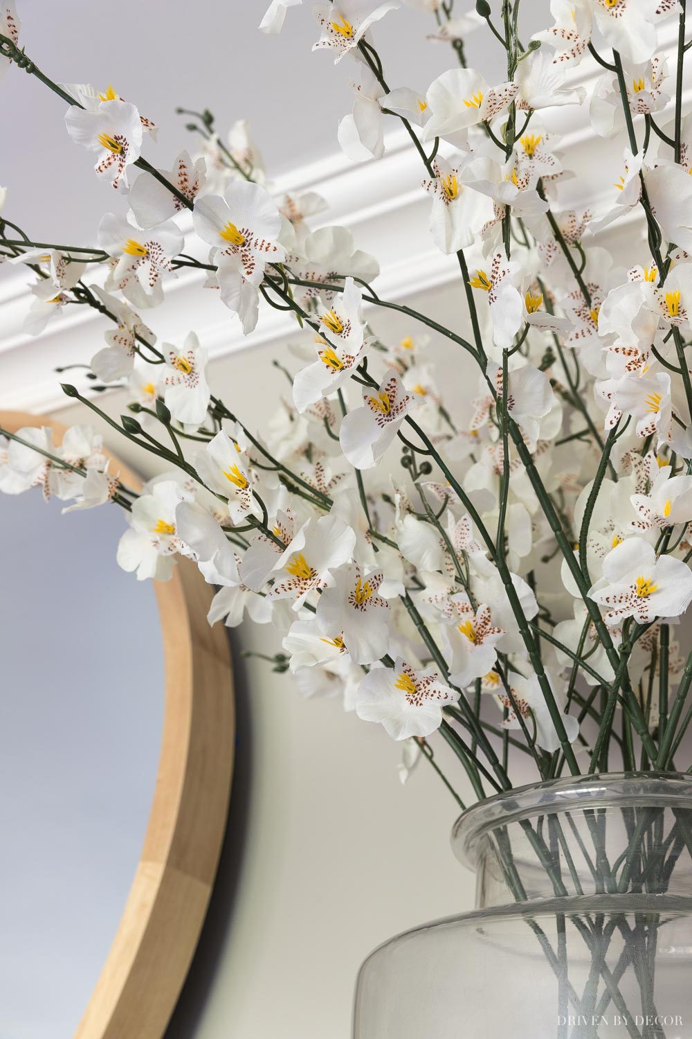 A close-up of the artificial flowers on our fireplace mantel - love!