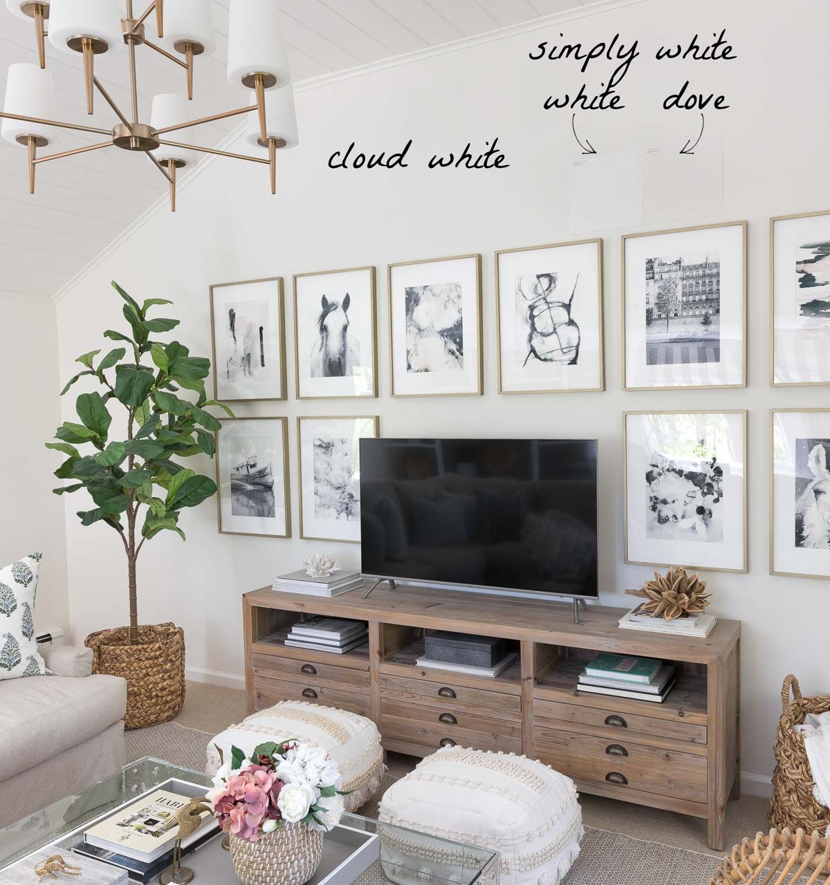 A comparison of Benjamin Moore Cloud White, Simply White, and White Dove