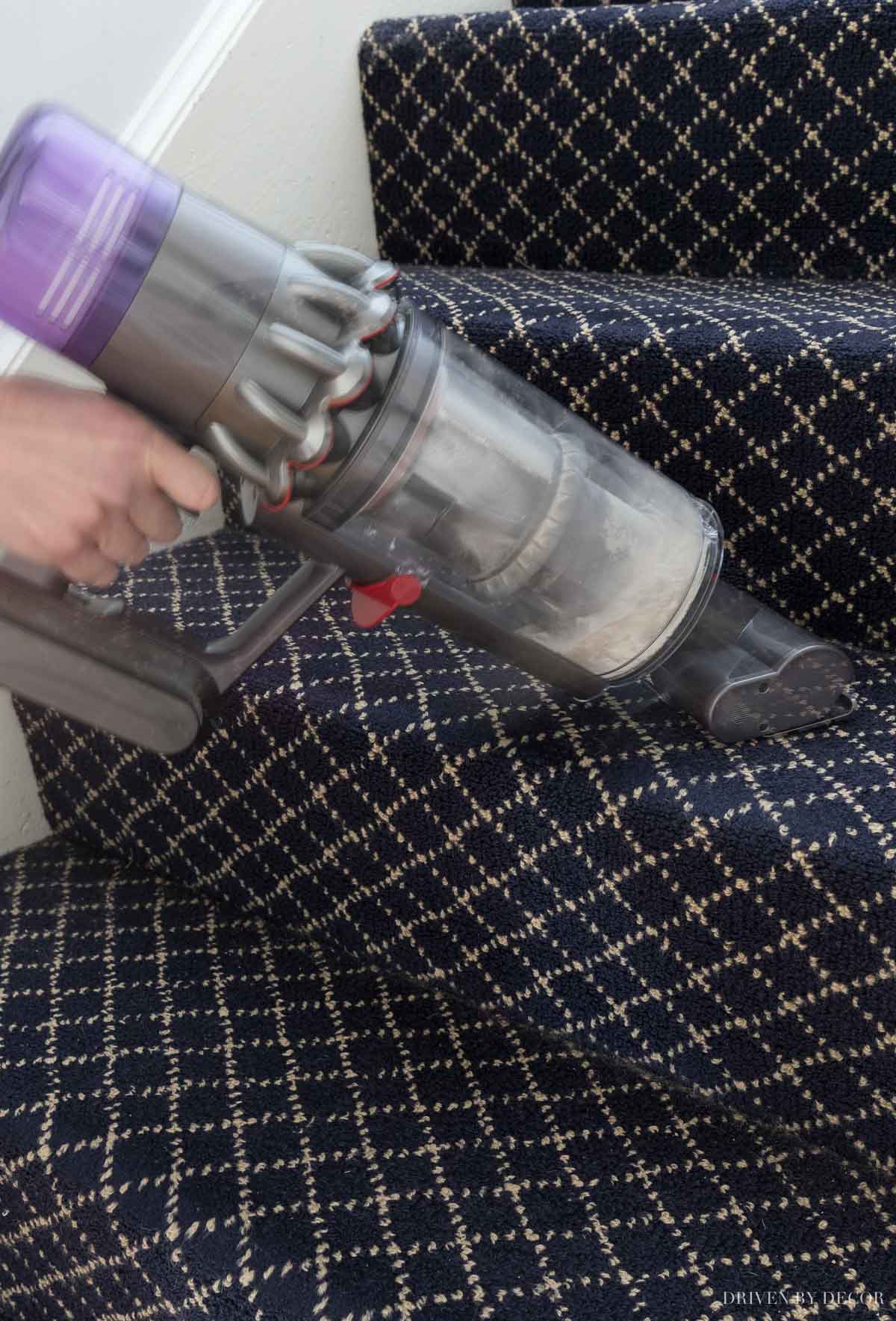 Absolutely love using my Dyson cordless handvac with this attachment for cleaning stairs!