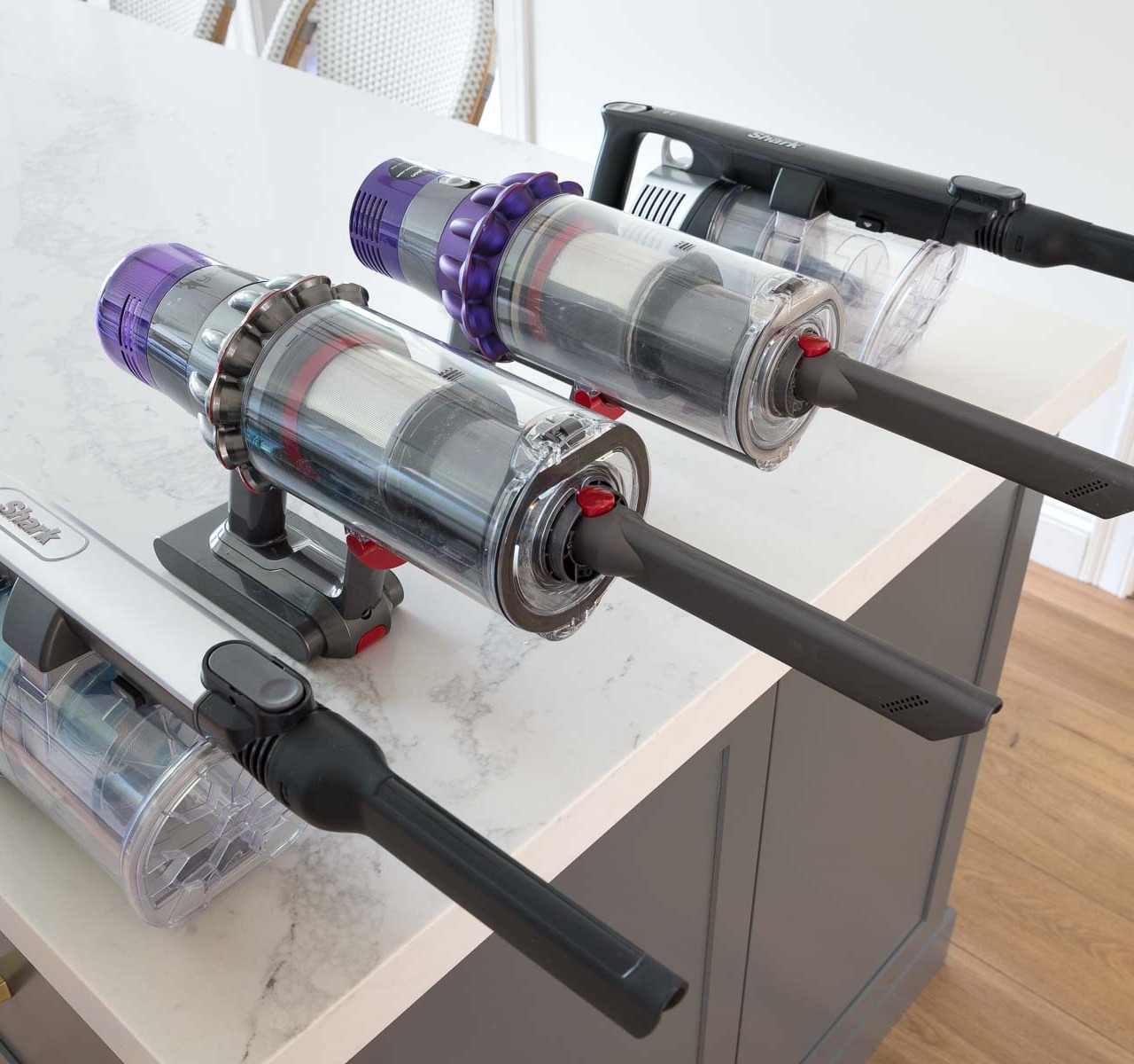 Shark vs. Dyson cordless vacuums - a review of how they compare including handvac functions!