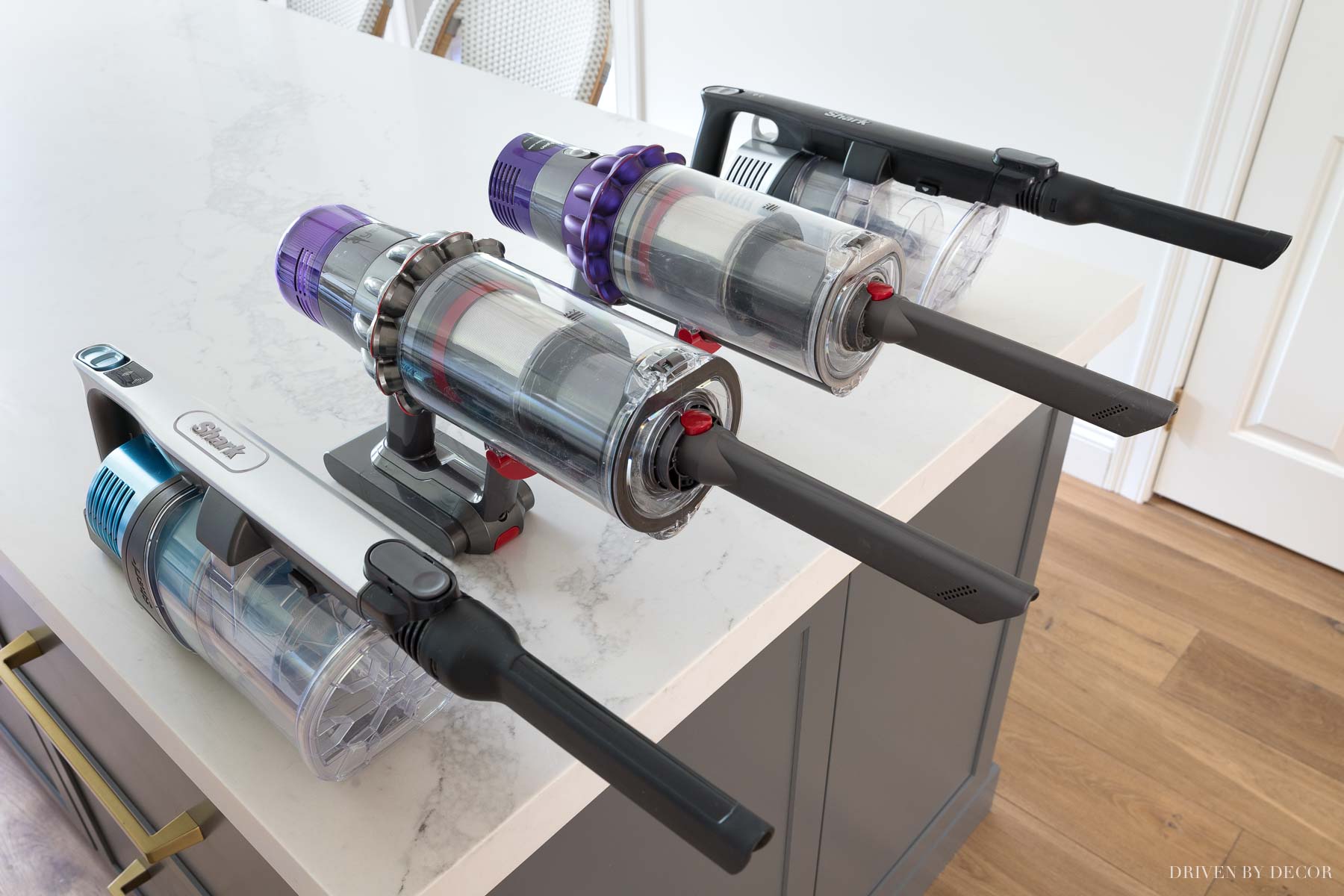 Shark vs. Dyson cordless vacuums - a review of how they compare including handvac functions!