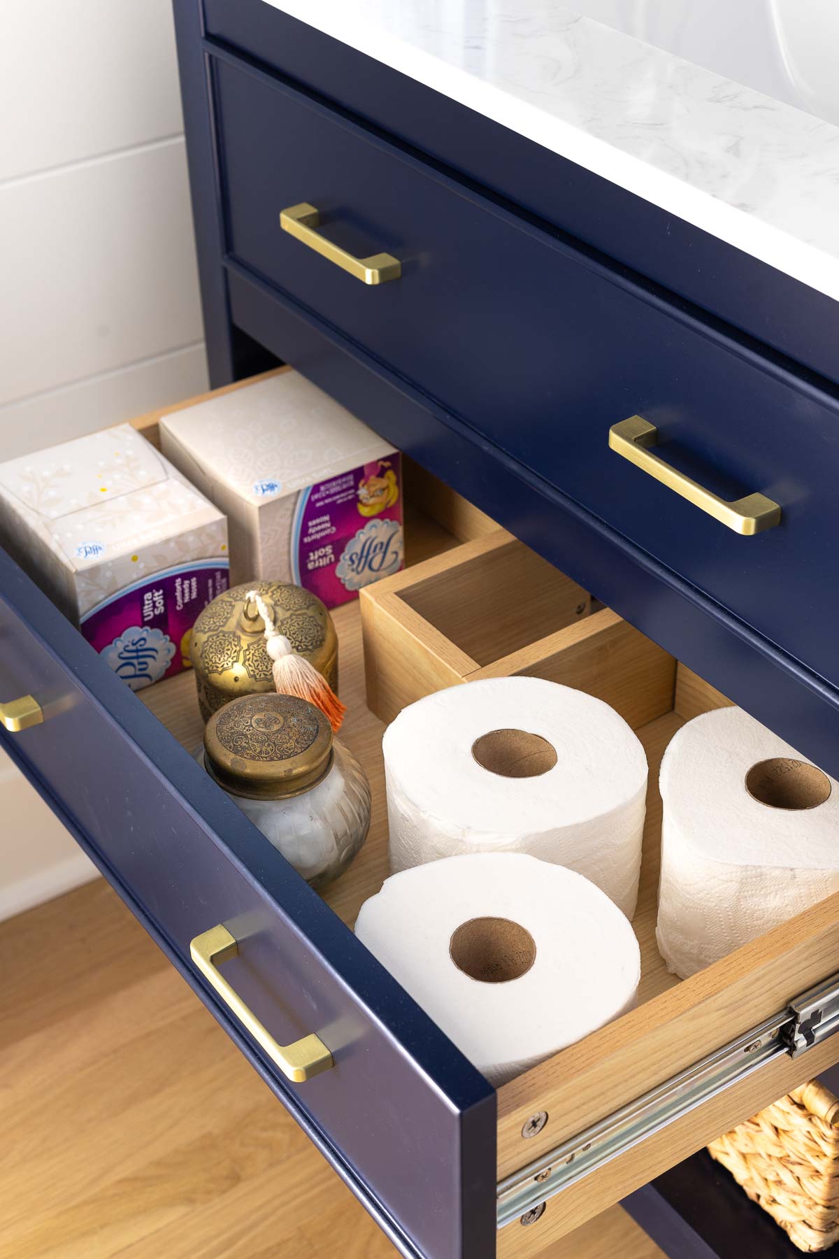 Storage drawers in our small bathroom vanity