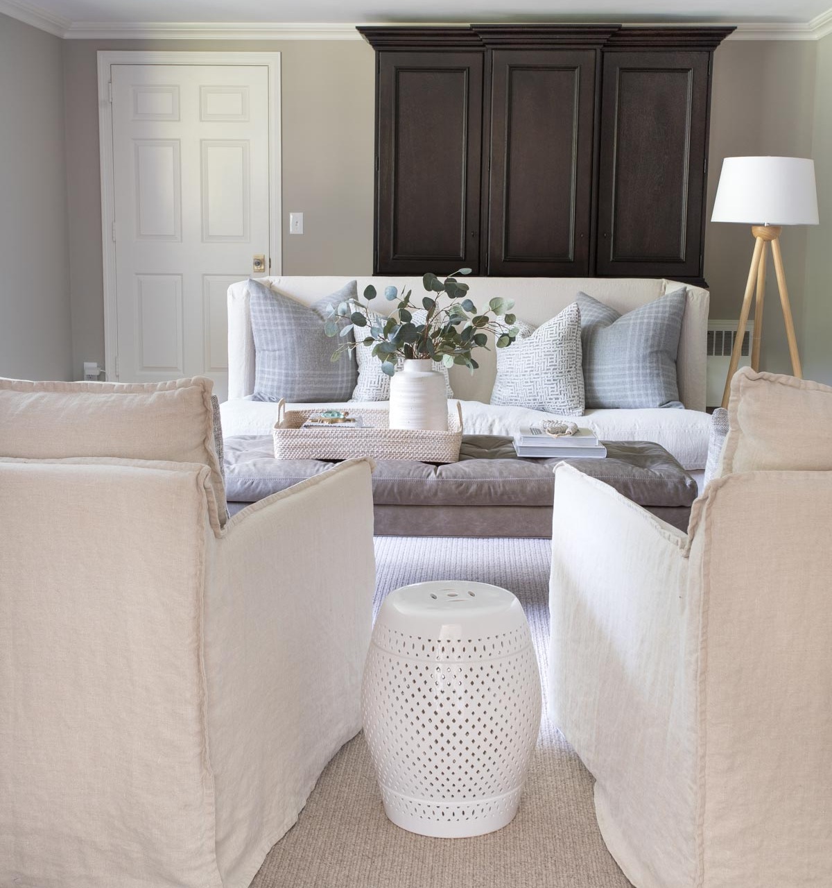 Our living room painted in Sherwin Williams Anew Gray