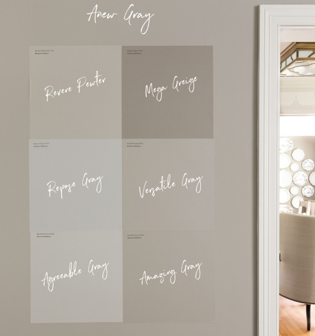 Anew Gray vs. six similar greige paint colors