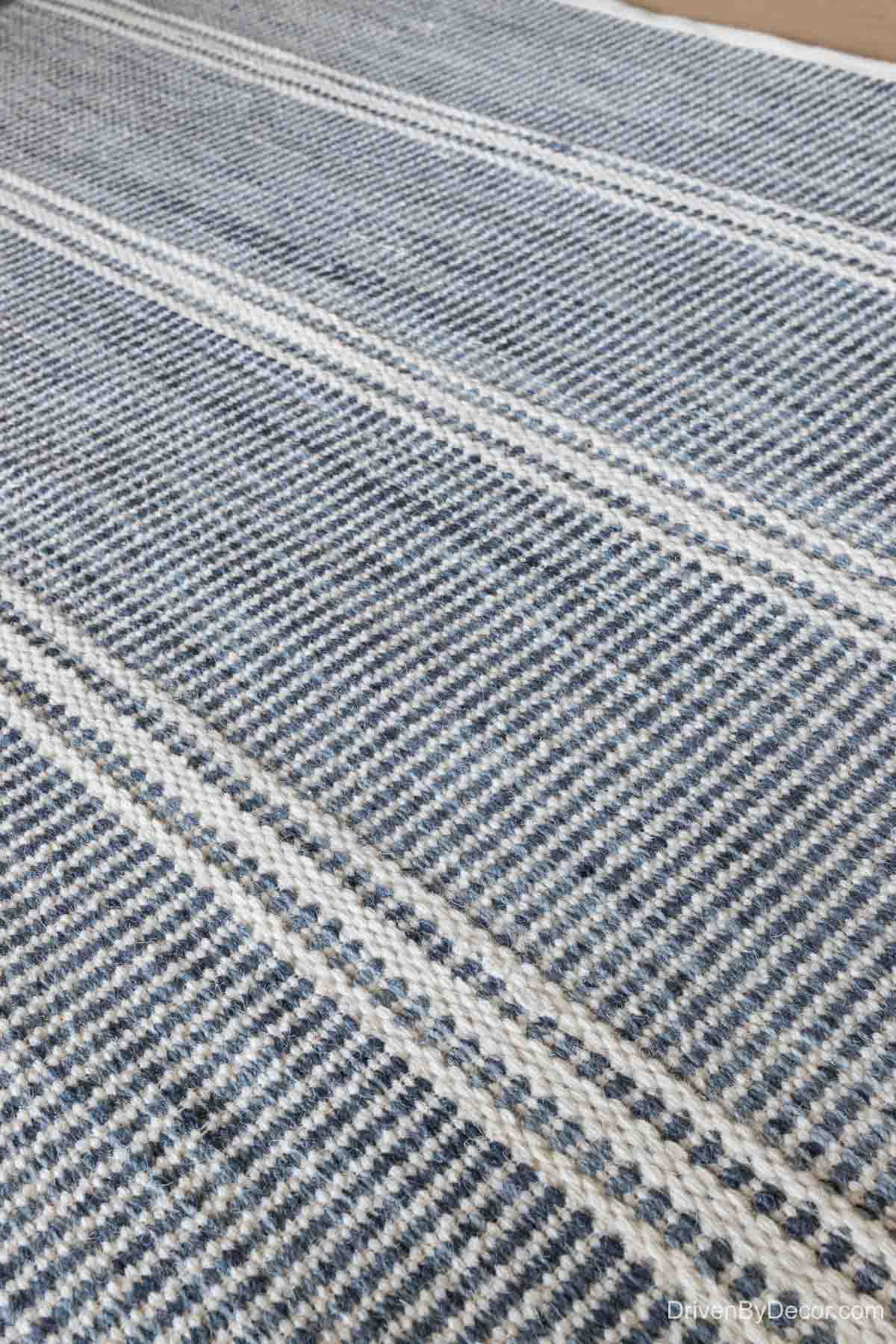 Our blue and white striped family room rug!