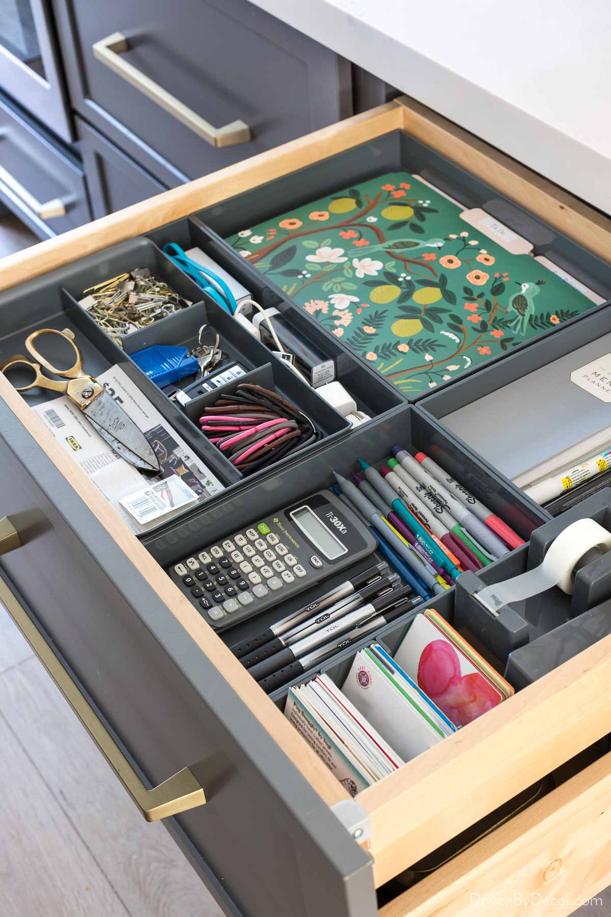 These Poppin organizers are perfect for getting desk and kitchen drawers organized!