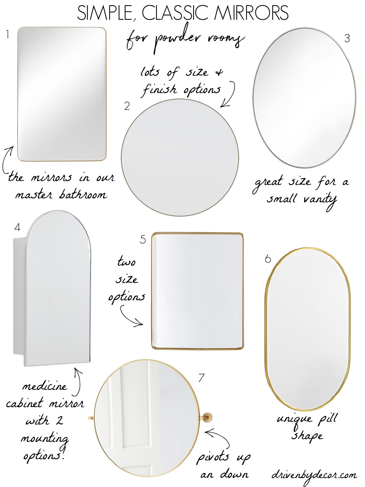 Powder room mirror options that are simple and classic!