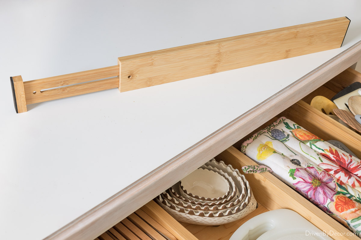 Expandable wood dividers are the perfect kitchen drawer organizers!