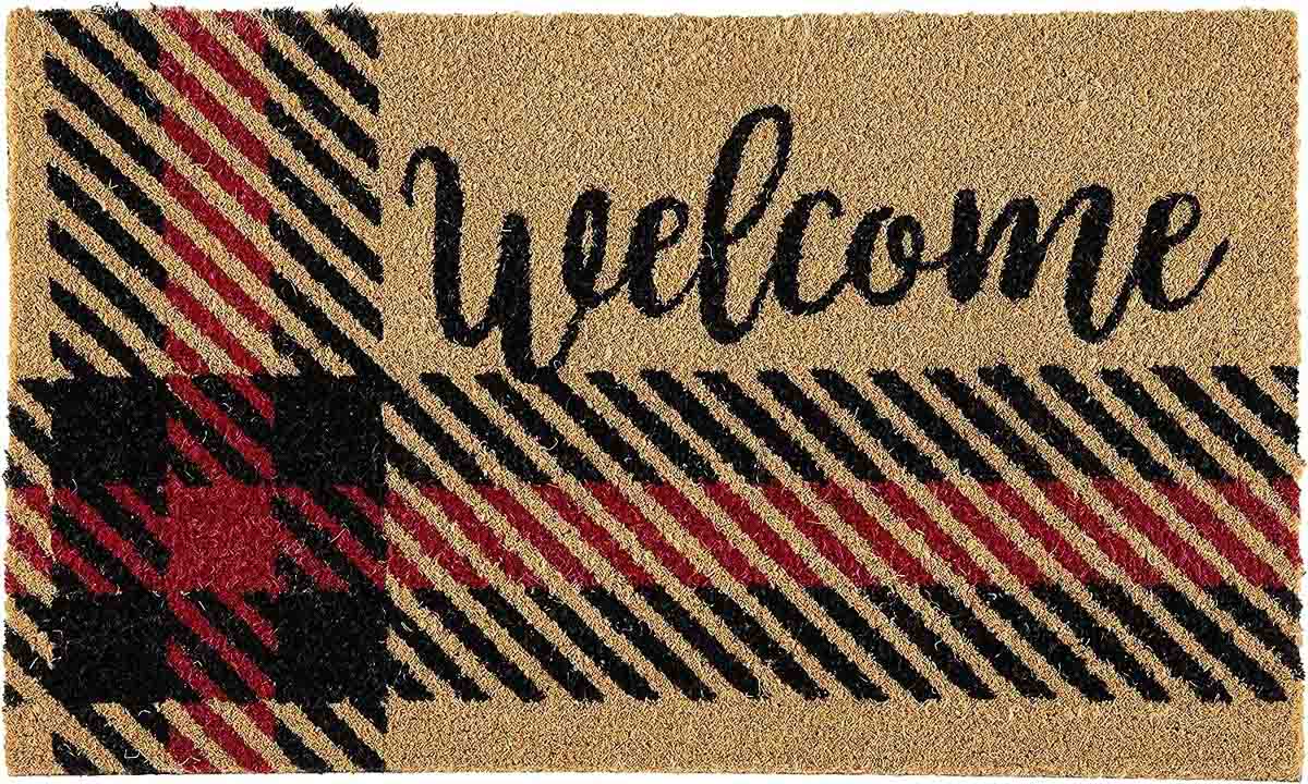 Plaid welcome fall doormat