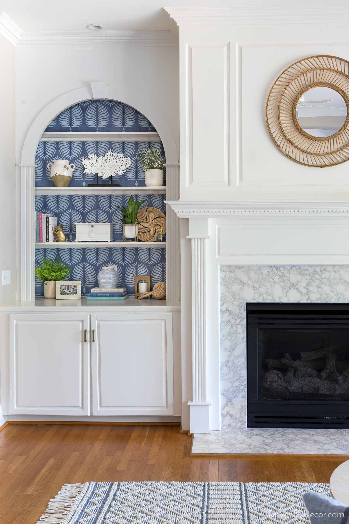A favorite wallpaper idea - add a patterned or textured wallpaper to the back of a bookcase!