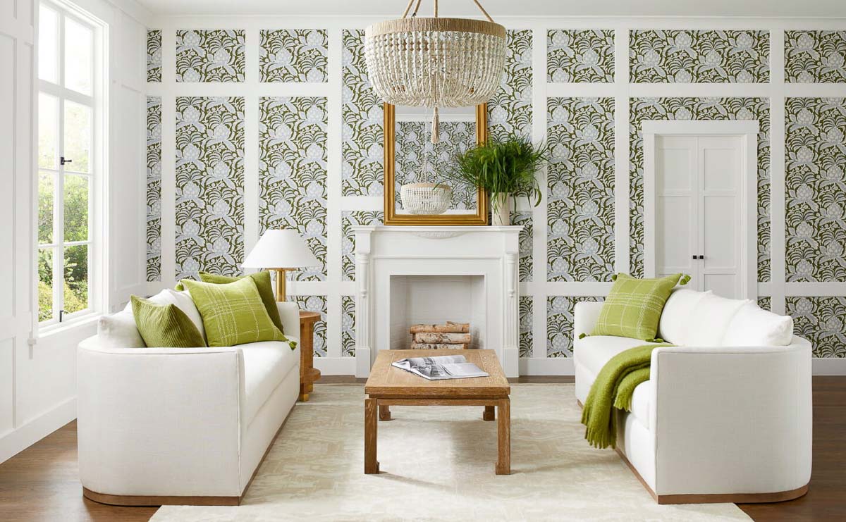 Love this wallpaper idea! Add wallpaper inside molding boxes on an accent wall!