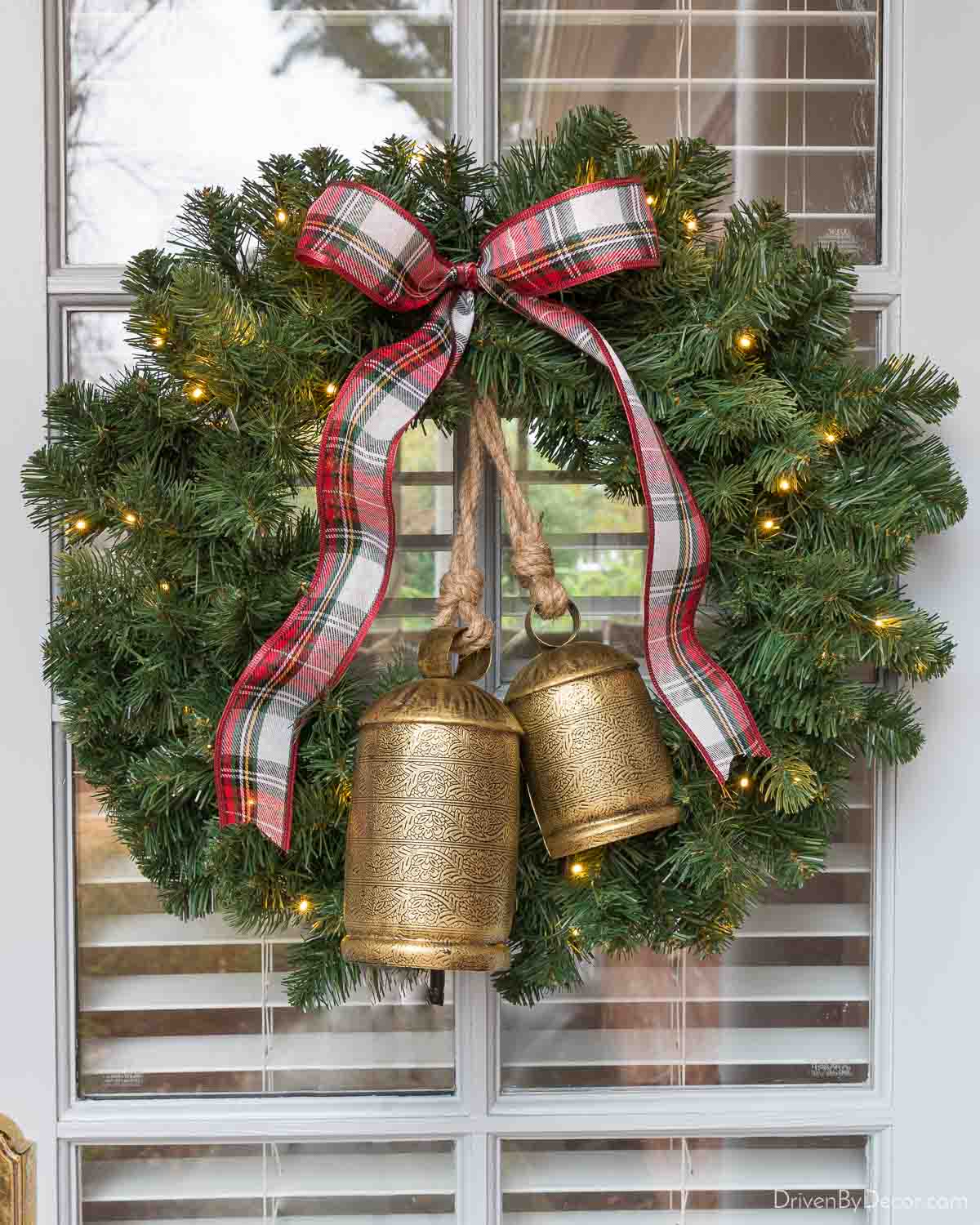 Holiday bells on a Christmas wreath