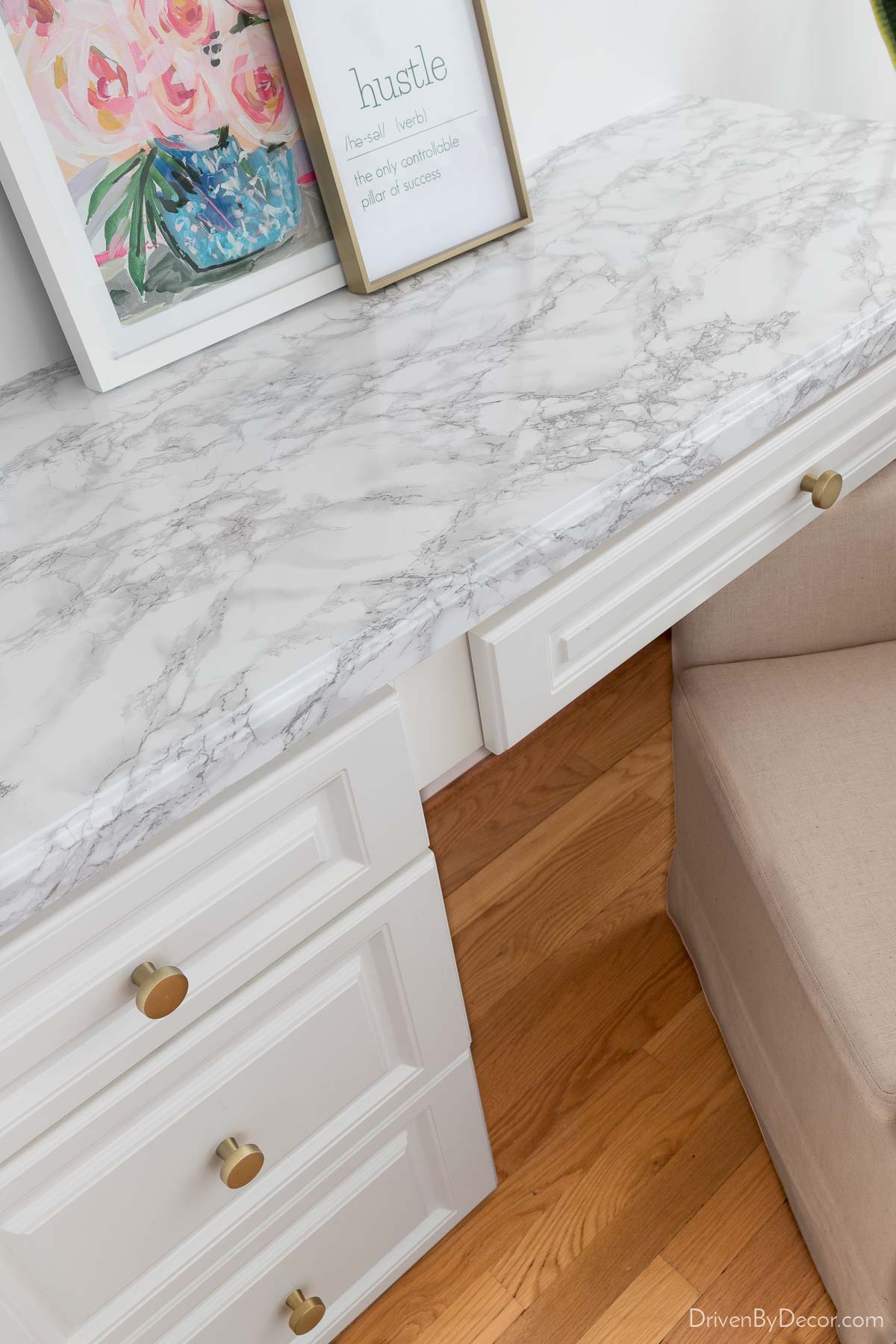 Our new marble contact paper countertops!
