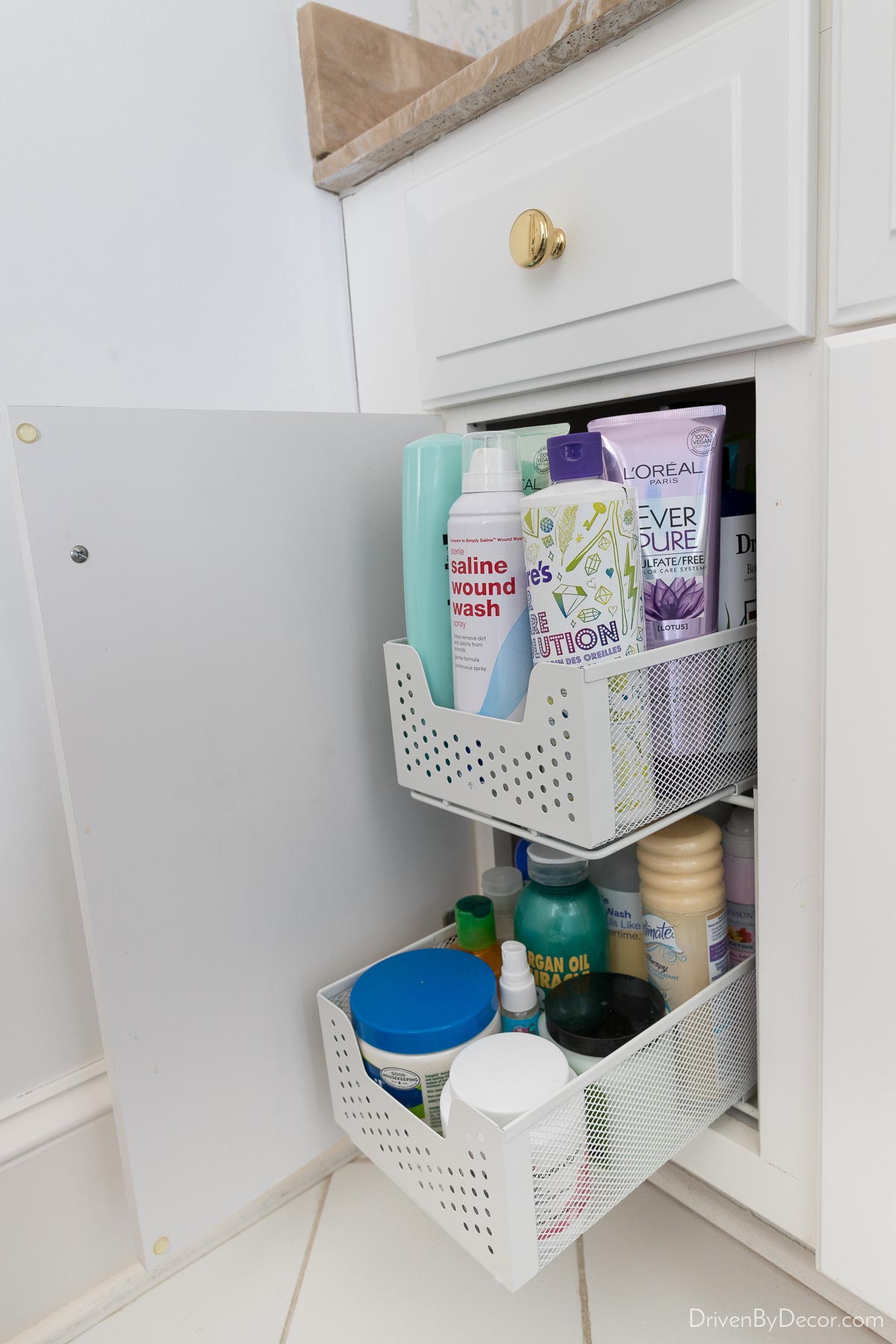 My Small Bathroom Under Sink Organization - use of walls and