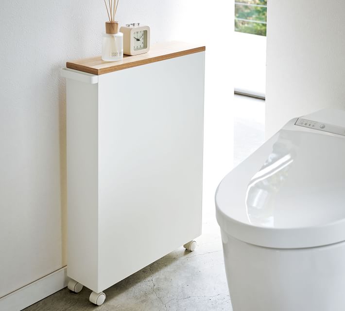 This bathroom rolling cart is perfect for storage in a small bathroom