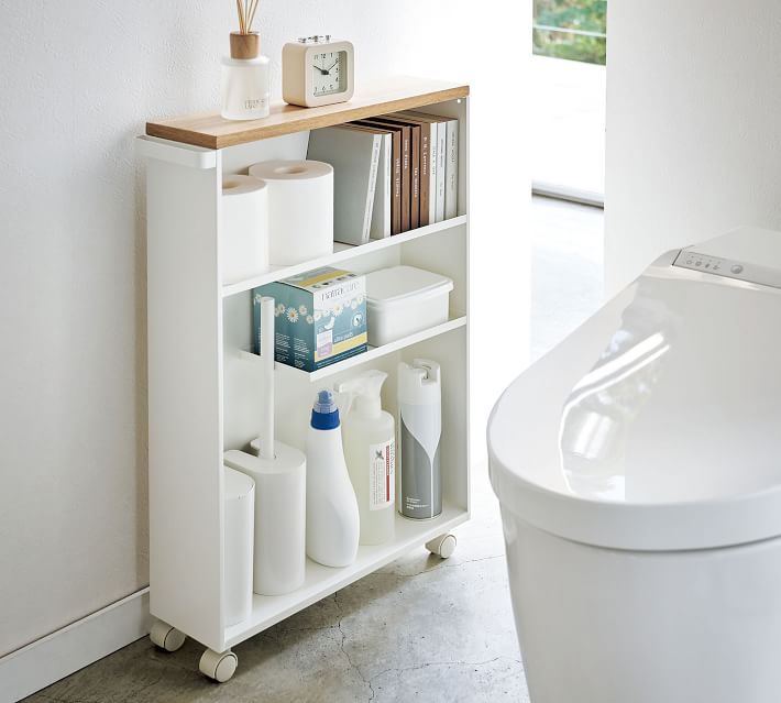 Rolling cart with open storage for small bathroom spaces