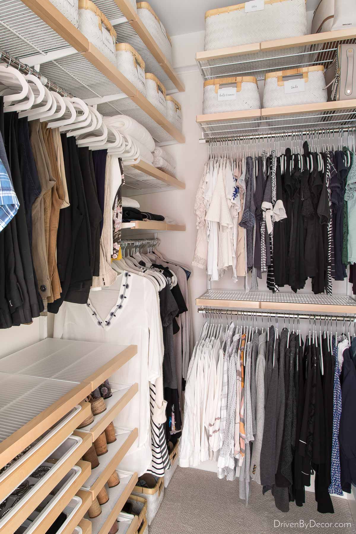 The corner of our Elfa closet system