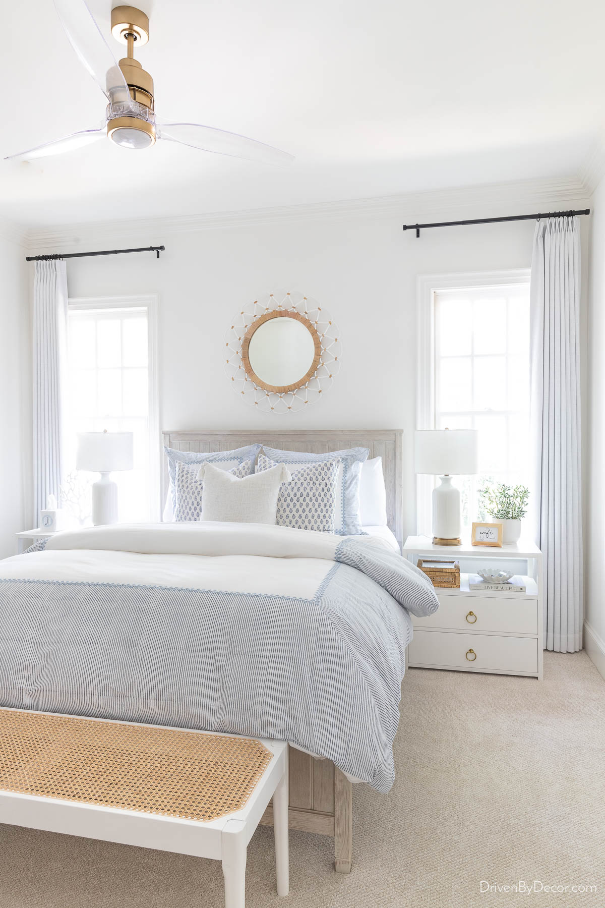 Bedroom ceiling fan with clear acrylic blades