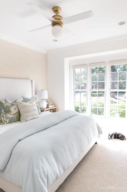 Globe ceiling fan in bedroom