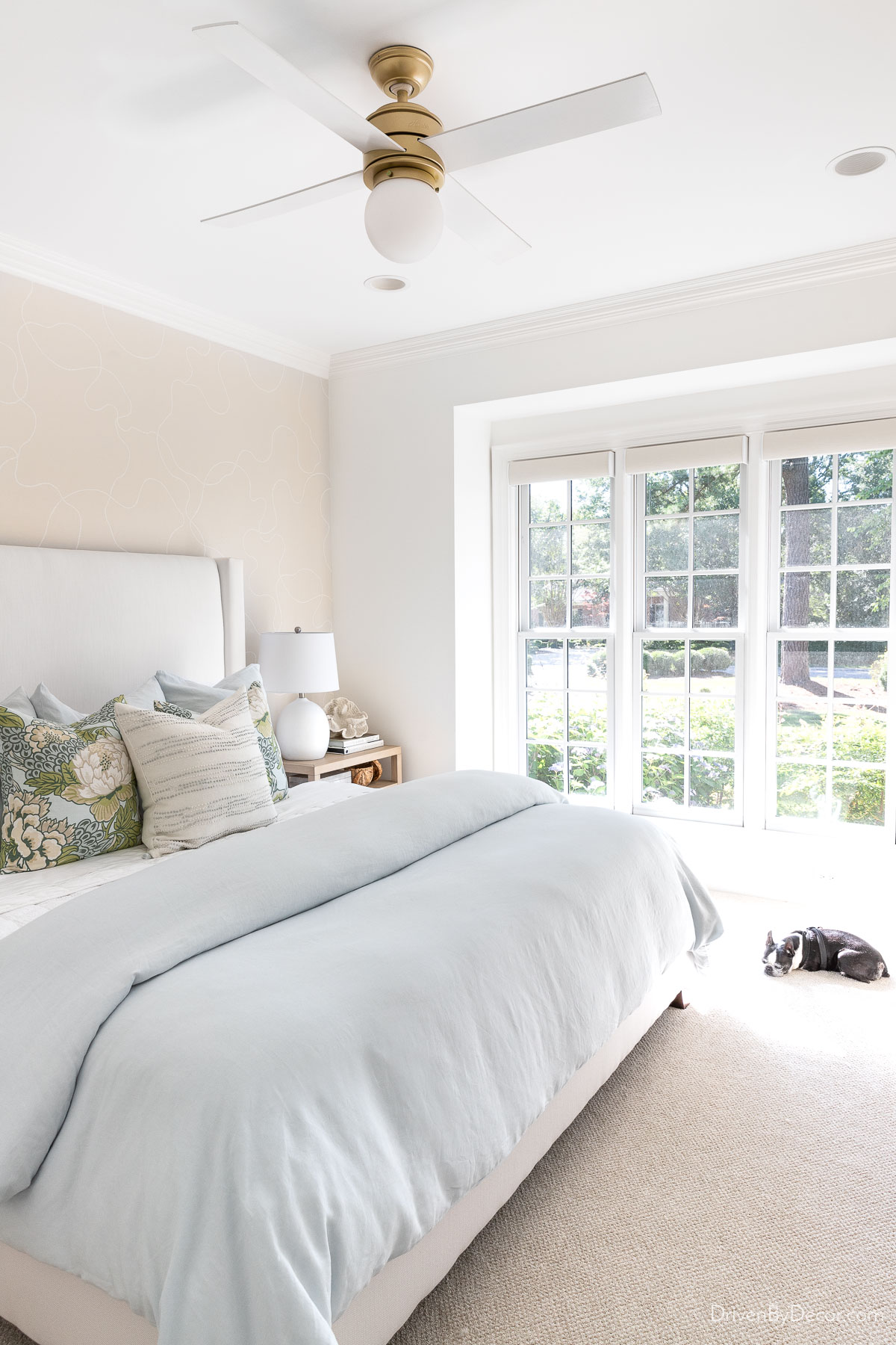 Globe ceiling fan in bedroom