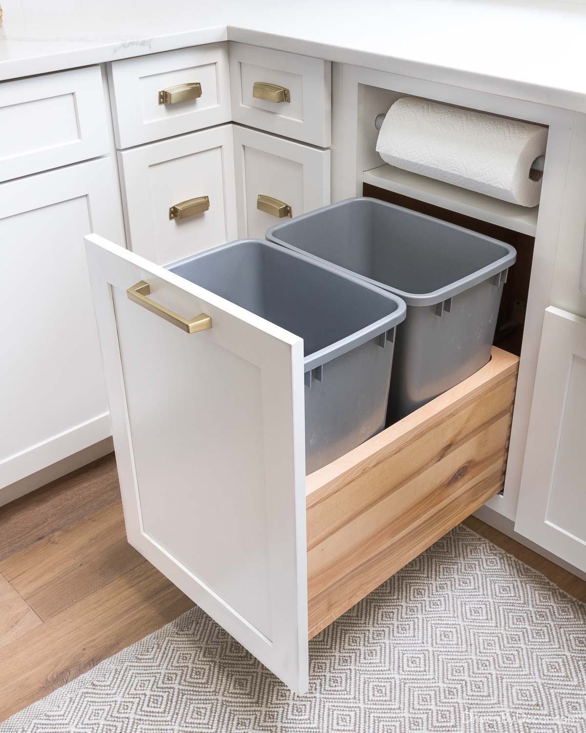 Double pull out trash can cabinet - kitchen organization ideas