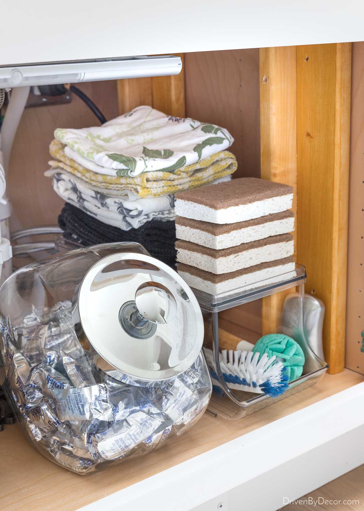 Under kitchen cabinet organization - jar for dish tabs