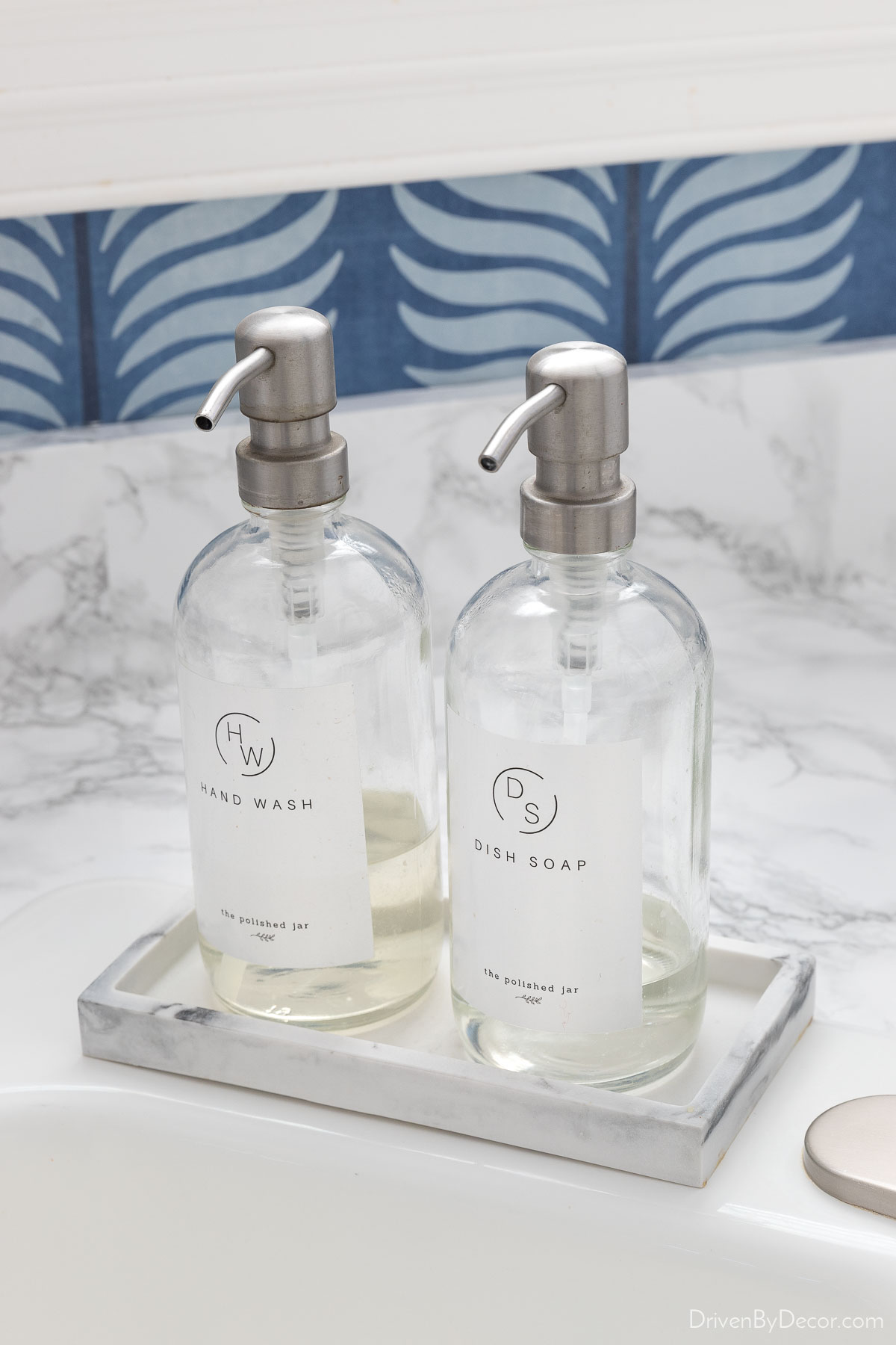 My 25 Best Etsy Home Decor Finds! Soap pumps in small tray next to our kitchen sink