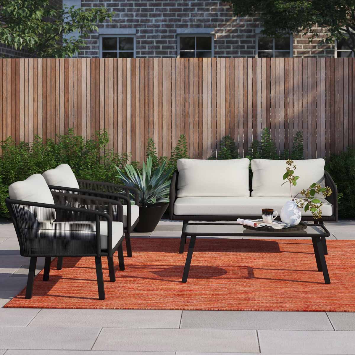 10 Simple Outdoor Decorating Ideas to Upgrade Your Space! Black wrapped wicker conversation set