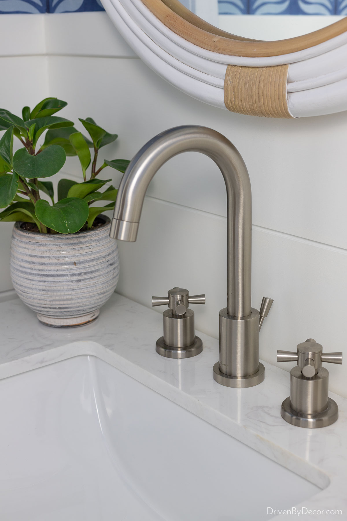 Love this high arched bathroom faucet in brushed nickel