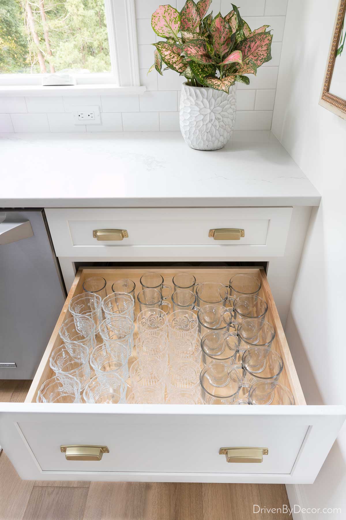 Kitchen drawer used for storing glasses