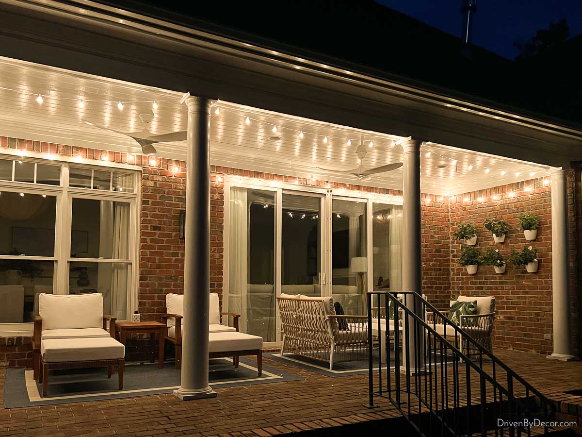 String lights outlining porch