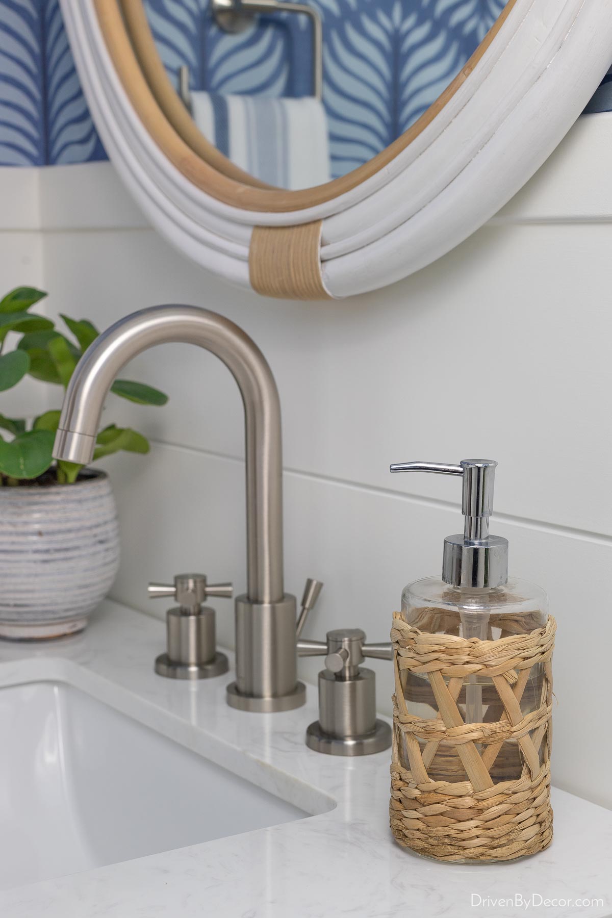 Woven soap pump in our hall bathroom