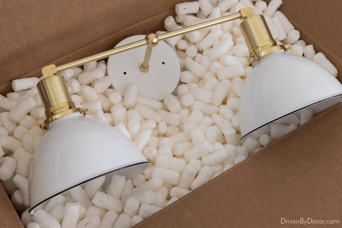 Brass and white double bathroom sconce
