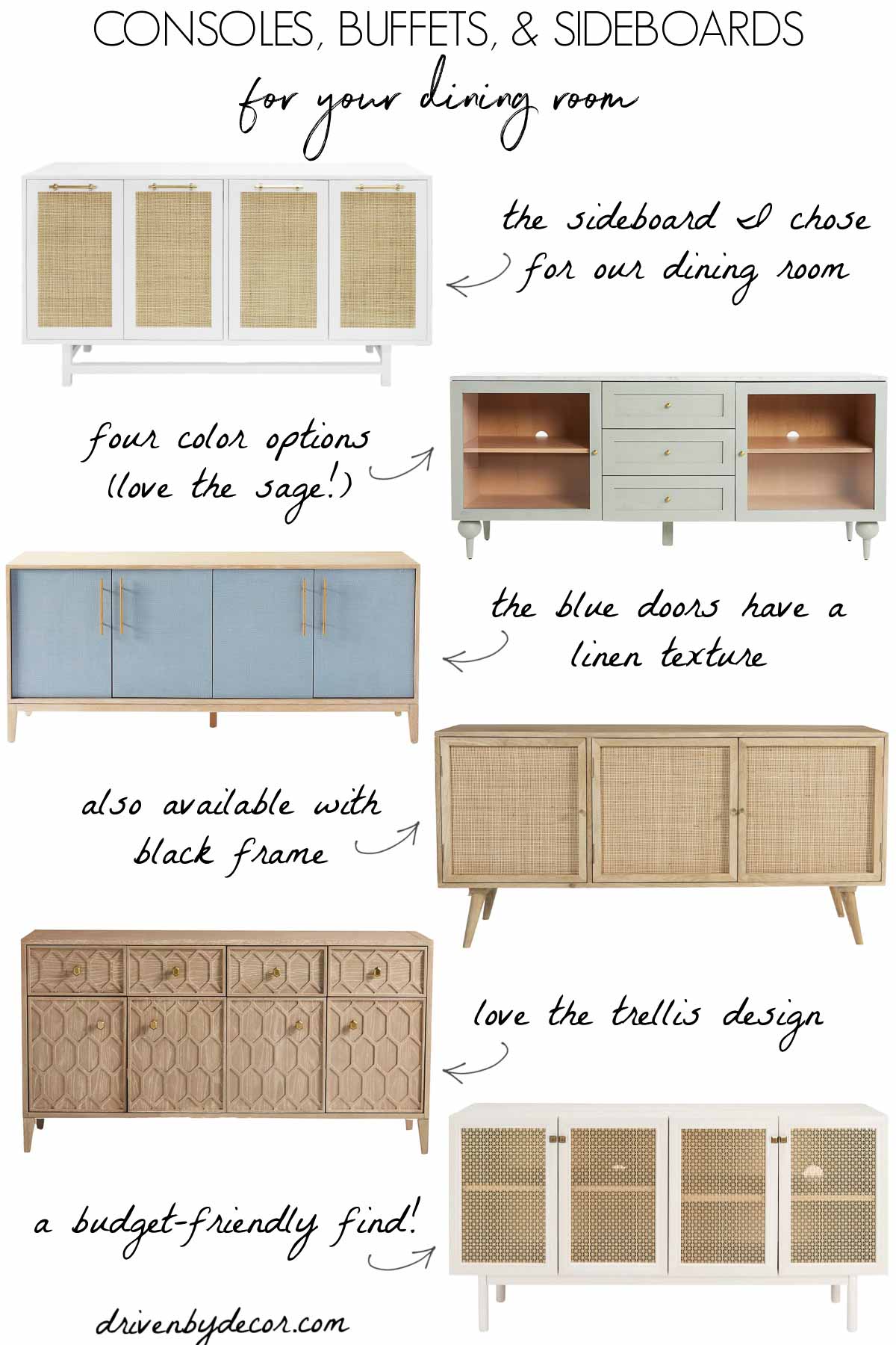 Dining room sideboards, consoles, and buffets