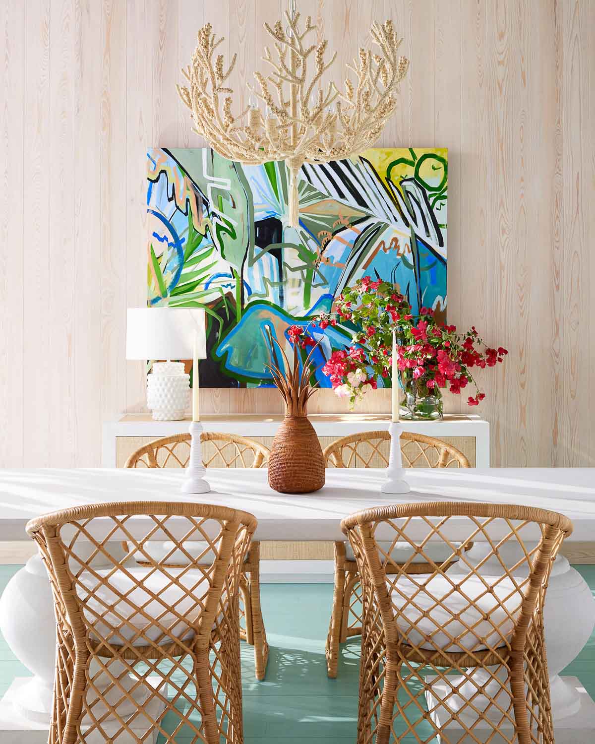 Large scale colorful art as dining room wall decor