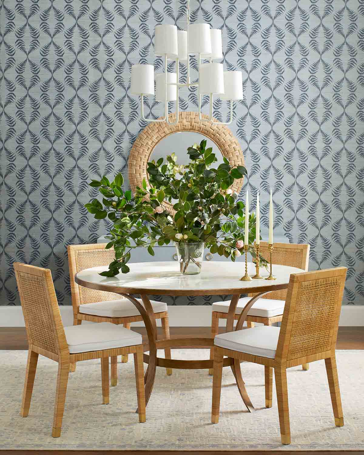 Wallpaper accent wall in dining room