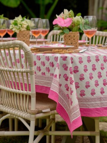 Colorful pink print tablecloth for spring