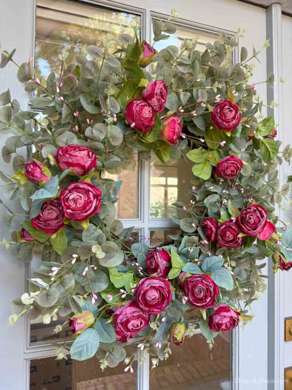 Spring wreath with eucalyptus and red roses