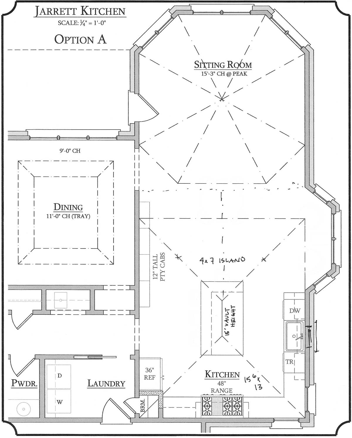 Kitchen layout option A - architectural drawing