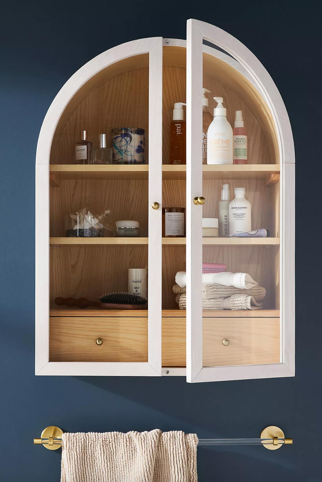 Glass door wall cabinet for over the toilet