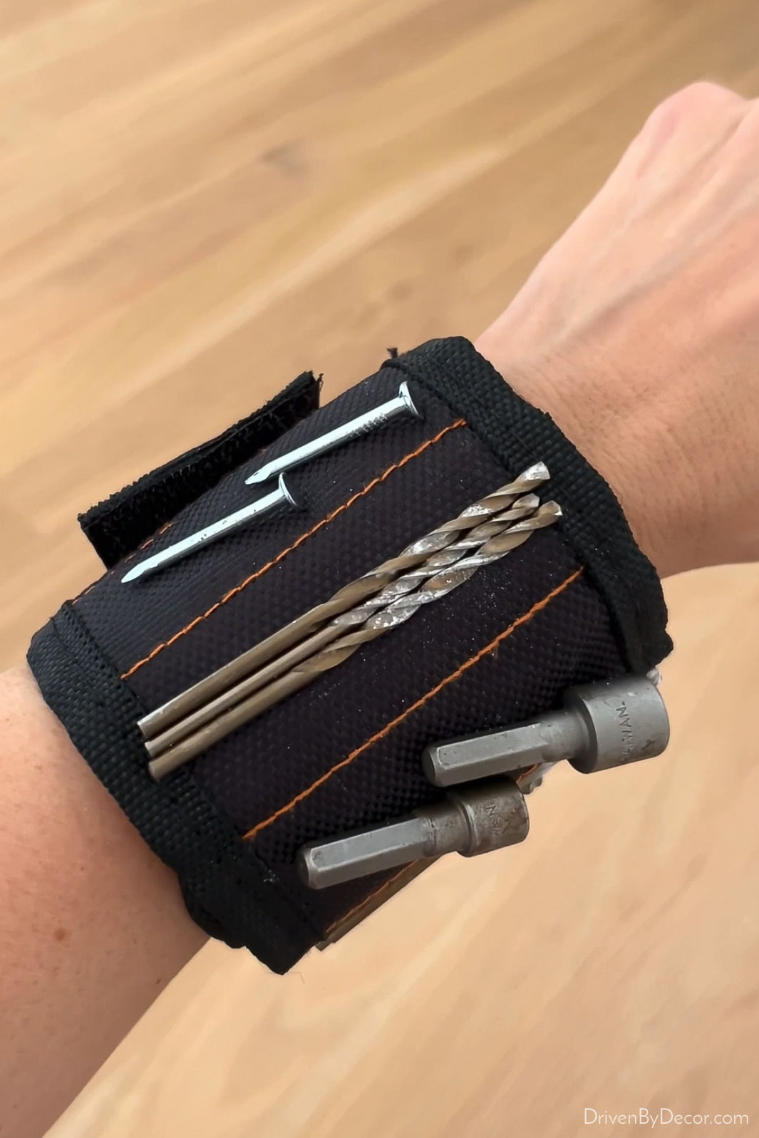 Magnetic wristband that securely holds nails, screw, drill bits, and more - great Father's Day gift!