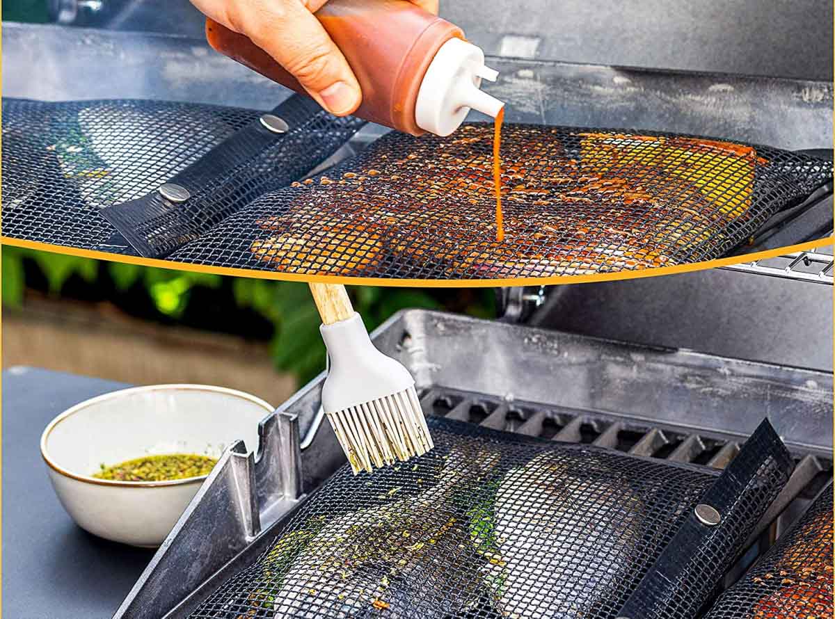 Mesh grilling bags that you can pour or brush marinate onto your food through