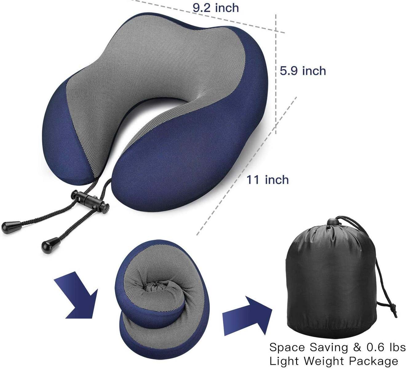 Memory foam travel pillow that compresses to half its size for travel