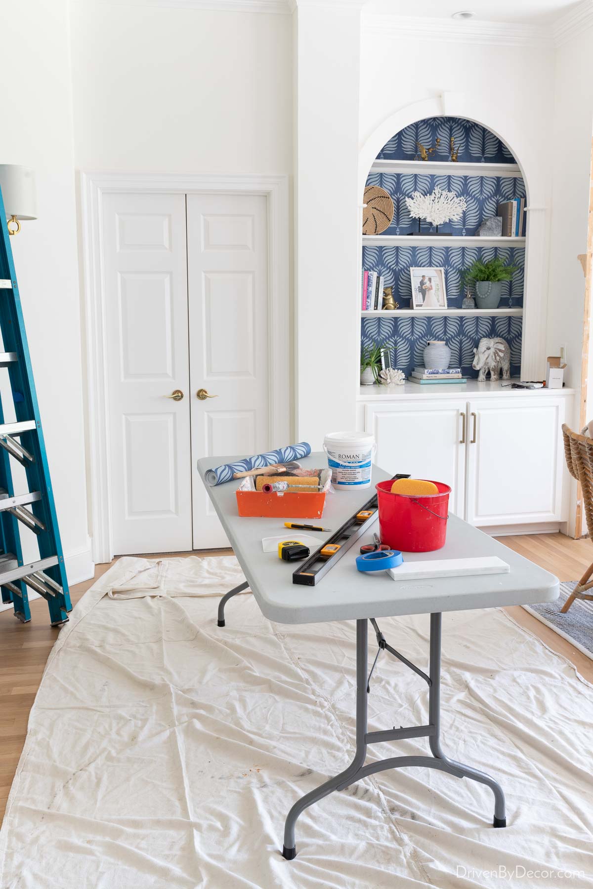 Long folding table used for pasting wallpaper